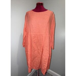 Match Point USA Womens Orange Linen Midi Dress‎ With Pockets Casual Size XL